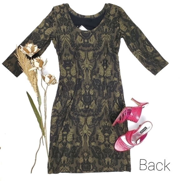 Pea in the Pod Green Black art Deco Dress Med - Picture 2 of 11